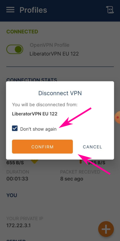 OpenVPN Connect для Android - отключение VPN соединения
